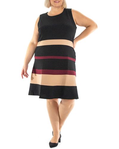 Nina Leonard Sleeveless Colorblock Stripe Dress - Black