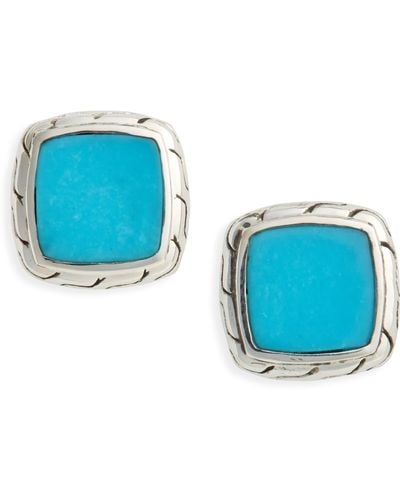 John Hardy Classic Silver Chain Turquoise Stud Earrings - Blue