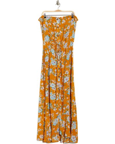 Socialite Strapless Button Front Maxi Dress In Yellow Floral At Nordstrom Rack
