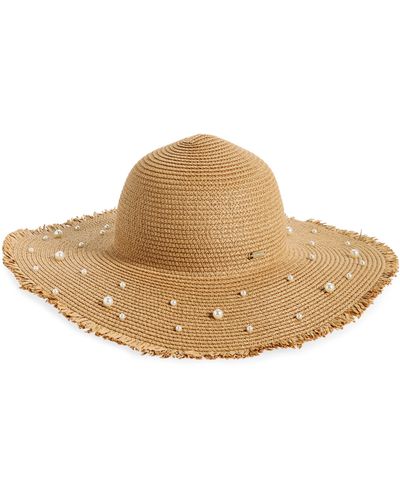 Steve Madden Mandi Imitation Pearl Straw Hat - Natural