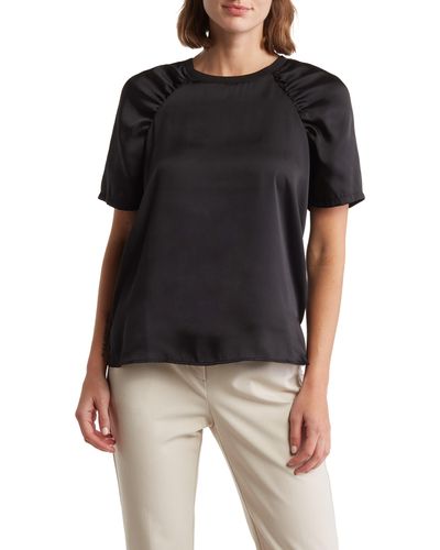 DKNY Ruched Short Sleeve Blouse - Black