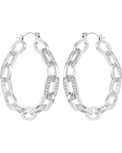 Guess Crystal Chain Hoop Earrings - White