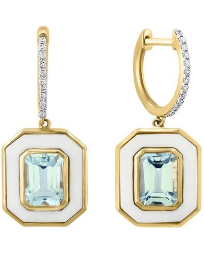 Effy 14k Gold Diamond Huggie Topaz Drop Earrings - White