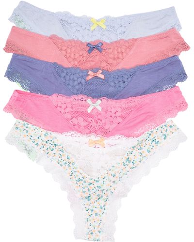 Honeydew Intimates Willow 5-pack Lace Trim Thongs - Pink