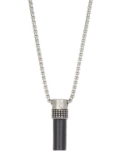 Maison Kitsuné Stainless Steel Faux Leather Cylinder Pendant Necklace - White