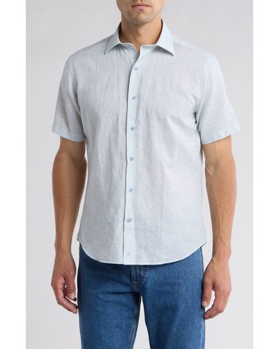 David Donahue Neat Casual Short Sleeve Button-up Shirt - White