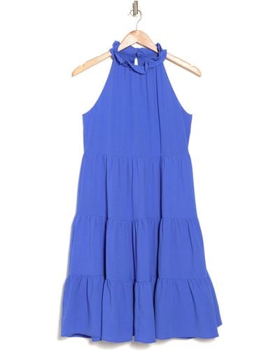 Tahari Mock Neck Tiered Dress - Blue