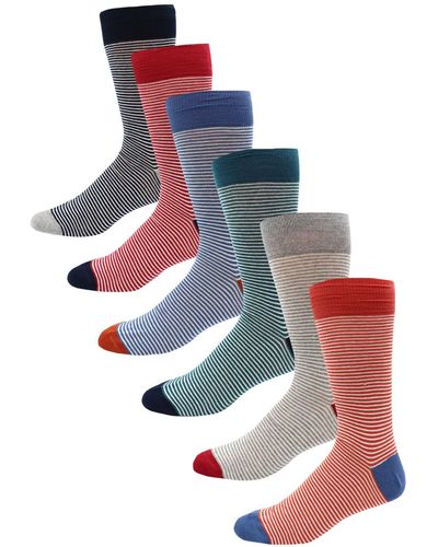 Lorenzo Uomo 6-pack Assorted Stripe Cotton Blend Dress Socks - Multicolor