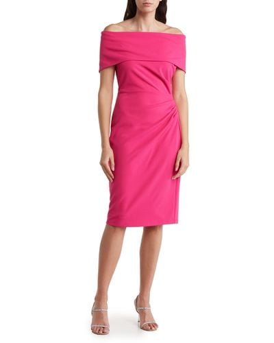 Marina Off The Shoulder Short Sleeve Sheath Dress - Pink
