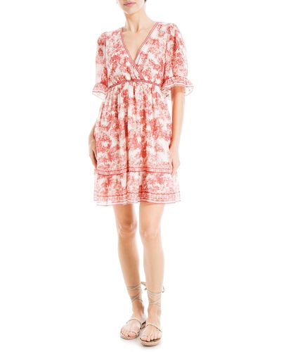Max Studio Floral Short Sleeve Dress - Red