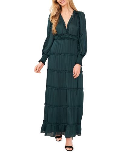 Cece Ruffle Long Sleeve Satin Maxi Dress - Green