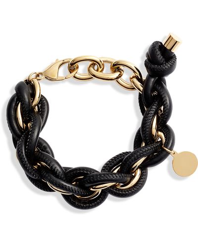 THE KNOTTY ONES Leather Wrap Chain Bracelet - Black