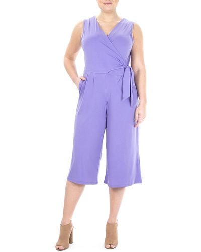 Nina Leonard Surplice Wrap Crop Jumpsuit - Purple