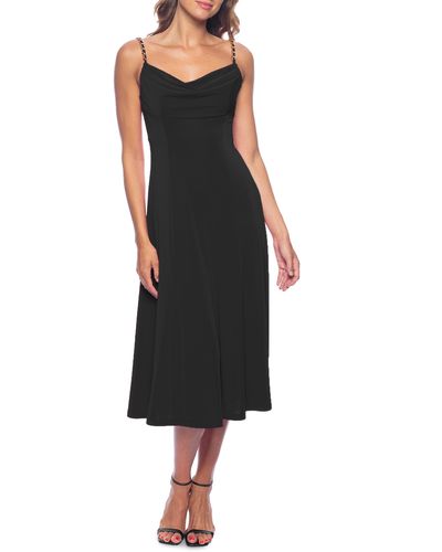 Marina Cowl Neck Cocktail Midi Dress - Black