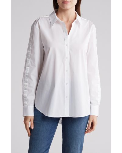 DKNY Logo Trim High-low Button-up Shirt - White