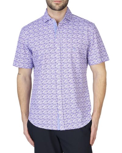 Tailorbyrd Retro Floral Knit Short Sleeve Shirt - Purple
