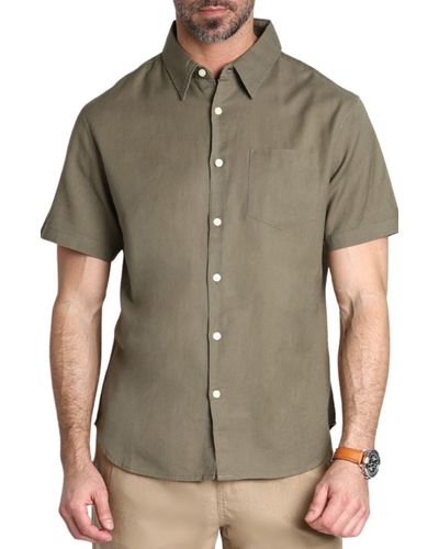 Jachs New York Solid Short Sleeve Cotton & Linen Button-up Shirt - Green