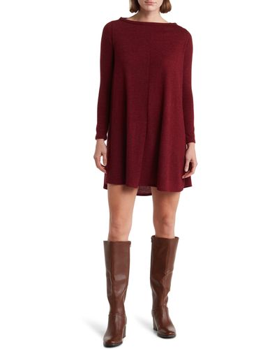 Go Couture Long Sleeve Boat Neck High/low Dress - Red