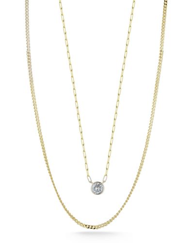 Glaze Jewelry Yellow Gold Vermeil Double Layer Round-cut Cz Pendant Necklace - Metallic