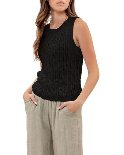 Blu Pepper Open Knit Sleeveless Sweater - Black
