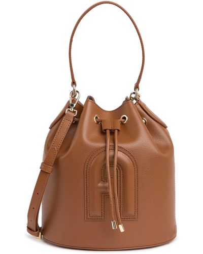 Furla Clio Drawstring Leather Bucket Bag In Cognac H At Nordstrom Rack - Brown