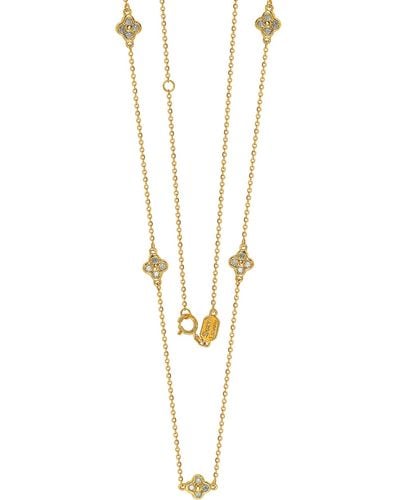 Suzy Levian 14k Gold Plated Sterling Silver Diamond Clover Station Chain Necklace - Metallic