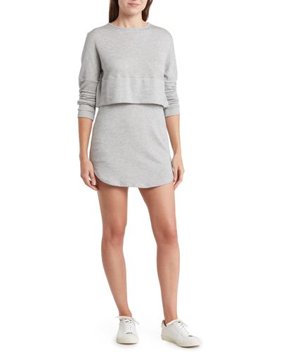 Go Couture Layered Long Sleeve Dress - Gray