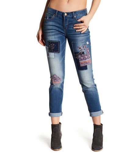 Vintage America Bestie Embellished Embroidered Patch Straight Leg Jeans - Blue