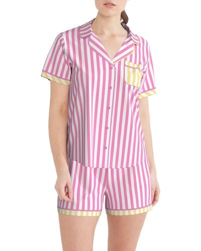 Kensie Notched Boxer Short Pajamas - Pink