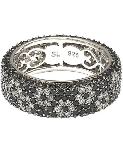 Suzy Levian Sterling Silver Cz Flower Ring - Black