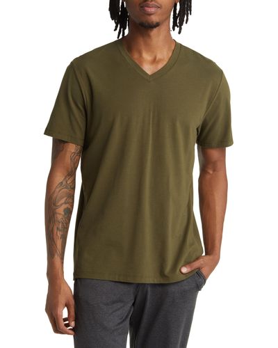 Zella Recovery V-neck Stretch Supima® Cotton Blend T-shirt - Green
