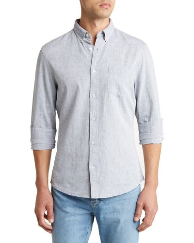 14th & Union Long Sleeve Slim Fit Linen Cotton Shirt - White