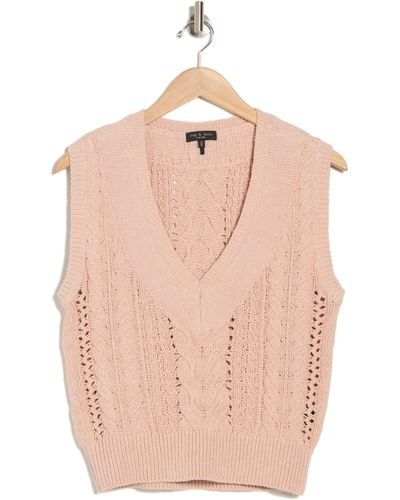 Rag & Bone Brandi Stripe Trim Cable Stitch Sweater Vest - Pink