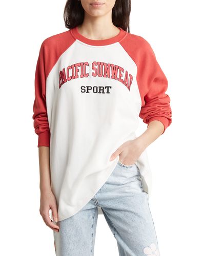 PacSun Pac Sport Colorblock Long Sleeve Baseball T-shirt - Red