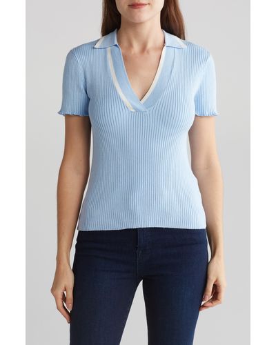 Laundry by Shelli Segal Ribbed Polo Sweater - Blue