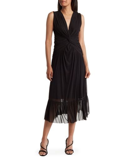 Nicole Miller Ruched Knot Front Maxi Dress - Black