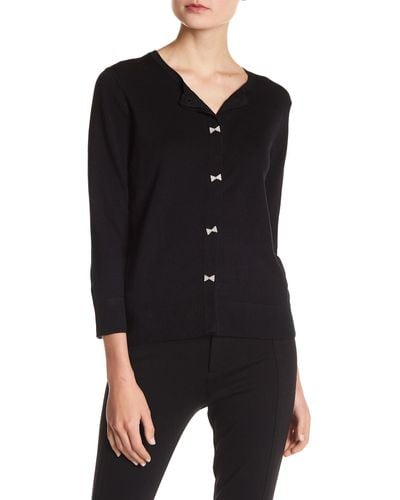 Cable & Gauge Bow Button Cardigan - Black