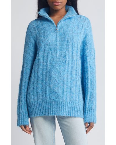 TOPSHOP Oversize Cable Knit Sweater - Blue