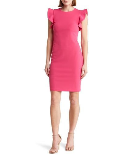 Calvin Klein Ruffle Shoulder Sheath Dress - Pink