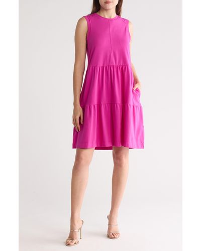 DKNY Sleeveless Stretch Cotton Dress - Pink