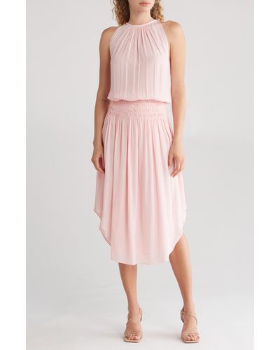 Ramy Brook Audrey Smocked Waist Sleeveless Midi Dress - Pink