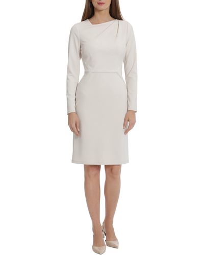 Maggy London Pleated Long Sleeve Shift Dress - White