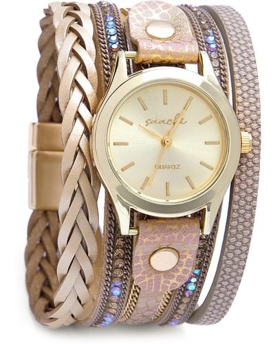 Saachi Faux Leather Strap Bracelet Watch - Pink