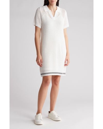 Bobeau Crochet Polo Dress - White