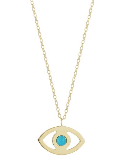 Ember Fine Jewelry Italian 14k Yellow Gold Turquoise Evil Eye Pendant Necklace - Blue