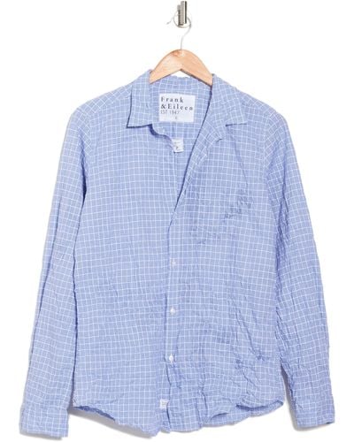 Frank & Eileen Barry Windowpane Crinkle Button Front Shirt In Blue Textured Windowpn At Nordstrom Rack