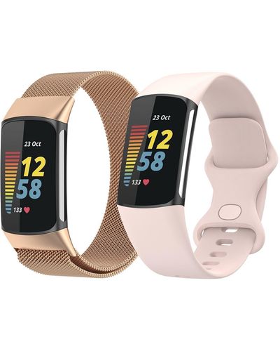 The Posh Tech Assorted 2-pack Silicone Sport & Stainless Steel Fitbit® Watchbands - Black