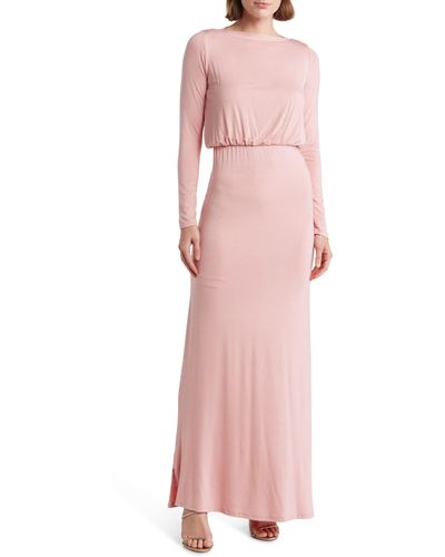 Go Couture Long Sleeve Maxi Dress - Pink