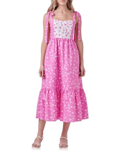 English Factory Colorblock Floral Tie Strap Dress - Pink