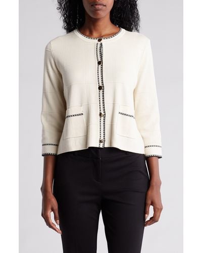Adrianna Papell Tipped Button Front Cardigan - White